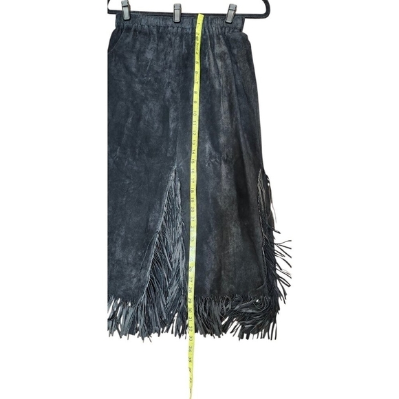 Black Suede Fringe Midi Skirt Boho Western Style – Size XS - Picture 8 of 8